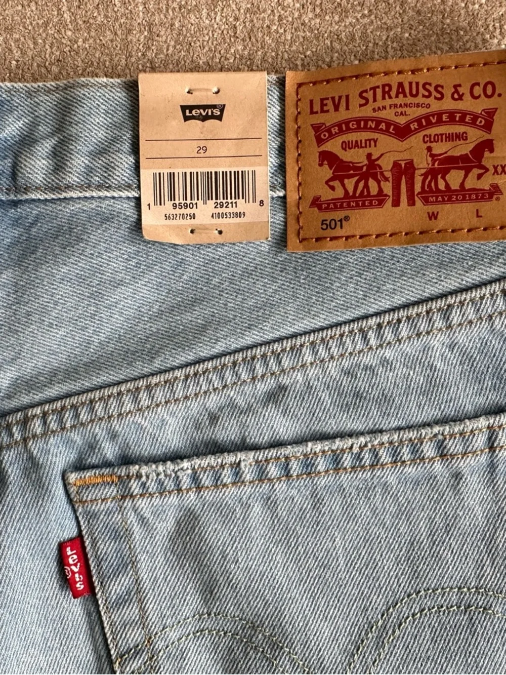 Levi's 501 Light Blue Distressed Denim Cutoff Shorts - Picture 3 of 3